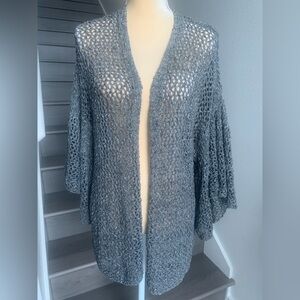 Susina Gray Open Stitch Knit Cardigan Sweater with Open Bell Sleeves